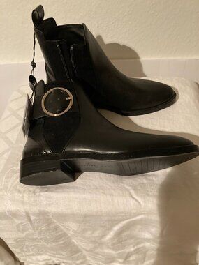 New, Zara, black ankle booties with buckle suede and leather size 37